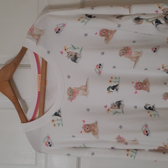 NWT P.J.SALVAGE IVORY DOG/FLOWERS PRINT PAJAMA TOP SZ 2X - Picture 6 of 15